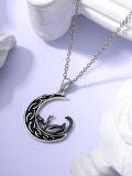 wholesale 925 Sterling Silver Black Cat in the Moon Pendant Necklace-0-1