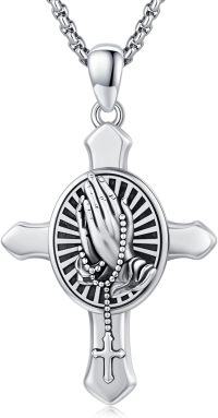 wholesale Sterling Silver Archangel Medals St Pendant Necklace for Men Women-94-Praying Hands(cross silver)