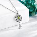 wholesale 925 Sterling Silver Platinum Plated Crossed Tennis Racket Green Ball Pendant Necklace-0-3