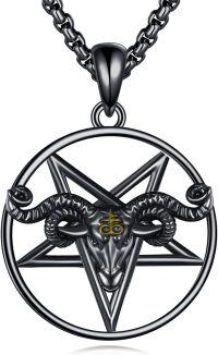 wholesale 925 Sterling Silver Pentagram with Goat Head and Snake Eyes Satanic Necklace Gothic  for Men Women-Black Satan