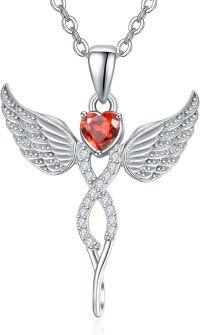 wholesale Sterling Silver Angel Birthstone Necklace with 12 Crystal Gemstones for Women-07-July-Lab Created Ruby