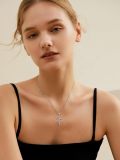 wholesale 925 Sterling Silver Blue Stone Inlay Cross Pendant Necklace for Women Christian -0-3
