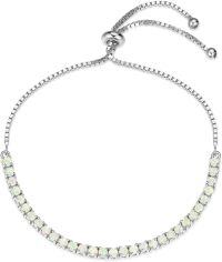 wholesale 925 Sterling Silver White Opal Adjustable Tennis Bracelet for Women - Delicate Charm  (9-8 inches)-White Gold