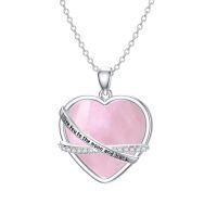 wholesale 925 Sterling Silver Heart Necklace Wholesale With Pink Inlay And Engraved Message-Rose Quartz