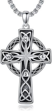 wholesale 925 Sterling Silver Compass Celtic Knot Cross Pendant Necklace  for Men & Women - Protection Amulet Religious Jewelry with 24+2mm Rolo Chain (Gift Included)-J-Compass Cross