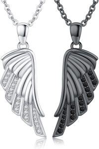 wholesale 925 Sterling Silver Couples Wing Necklaces with Black and White CZ Pendants for Women - Matching Jewelry Set Gifts-A3-Geometric Wings