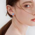 wholesale 925 Sterling Silver Blue Opal Halo Sunburst Oval Stud Earrings for Women-0-5