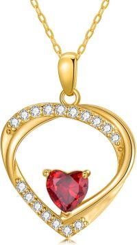 wholesale 14K Gold Heart-Shaped Red Stone Pendant Necklace with Chain - 18 Inches Long-Ruby Heart