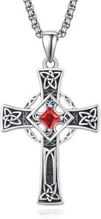 wholesale Sterling Silver Garnet Celtic Cross Necklace for Men 22 +2 Chain-Silver-January
