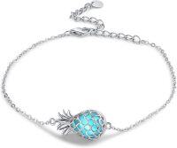 wholesale 925 Sterling Silver Glowing Blue Stone Pineapple Charm Bracelet for Women Mother's Day Gifts-moonstone