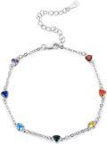 wholesale 925 Sterling Silver Rainbow Crystal Heart Ankle Anklets for Women Gift-0-0