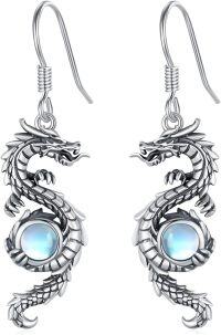 wholesale 925 Sterling Silver Moonstone Dragon Drop Earrings for Women and Men-Moonstone
