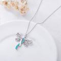 wholesale 925 Sterling Silver Dragonfly Awareness Ribbon Pendant Necklace Teal Enamel Gift For Women-0-2