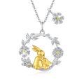 wholesale 925 Sterling Silver Gold Plated Bunny Pendant Necklace with Flowers and Leaves - Easter s for Women-0-0