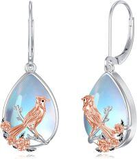 wholesale 925 Sterling Silver Teardrop Cardinal Bird Flower Drop Earrings-Bird-Moonstone