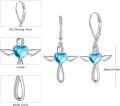 wholesale S925 Sterling Silver with Blue Crystal & Cubic Zirconia Angel Wings Cross Heart Leverback Earrings 19.5mm for Women Gifts-0-3
