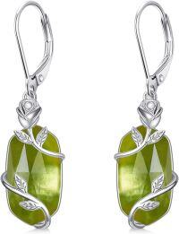 wholesale Sterling Silver Rose Flower Earrings with Natural Gemstone Fine Jewelry Gift for Her-Peridot