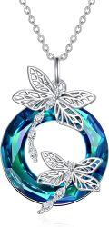 wholesale 925 Sterling Silver & Crystal Dragonfly Infinity Necklace for Women, Elegant Jewelry Gift for Wife Mom Sister Daughter, Hypoallergenic Cubic Zirconia Pendant-0-0
