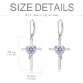 TOUPOP Sterling Silver Birthstone Heart Cross Drop Dangle Earrings-0-4
