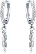 wholesale 925 Sterling Silver Feather Pendant Huggie Hoops with Cubic Zirconia for Women Men Minimalist Fine  Set of 3 Pairs-0-0