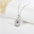 wholesale 925 Sterling Silver Evil Eye Hamsa Hand Pendant Necklace with Multi-Colored Stones and Chain for Women Girls  48cm Length-0-3