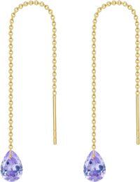 wholesale 14K Solid Gold Birthstone Threader Earrings for Women Dangle Drop Jewelry Gifts-06-June-Alexandrite