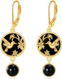 wholesale 925 Sterling Silver Black Onyx Bee Cat Dragonfly Wolf Hummingbird Earrings-Black onyx hummingbird earrings