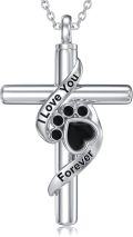 wholesale 925 Sterling Silver Cross Pendant with Black Onyx Heart and Paw Print Keepsake Jewelry for Dogs Cats Memorial Gifts-0-0