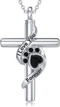 wholesale 925 Sterling Silver Cross Pendant with Black Onyx Heart and Paw Print Keepsake Jewelry for Dogs Cats Memorial Gifts-1-Cross