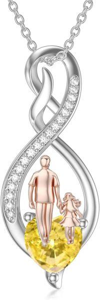 wholesale Sterling Silver Birthstone Infinity Heart Pendant Father Daughter Gift-01-11-Yellow-November