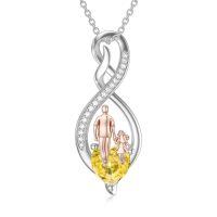 wholesale 925 Sterling Silver Birthstone Infinity Heart Pendant Father Daughter Gift-01-11-Yellow-November