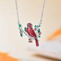 wholesale 925 Sterling Silver Red Cardinal Bird Branches Pendant Necklace for Women Girls Gifts Jewelry 45cm Chain Length-0-2