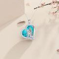 wholesale 925 Sterling Silver Turquoise Stone Heart Shaped Girl and Dog Pendant Necklace for Women-0-3