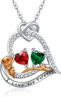 wholesale  Sterling Silver 2 Birthstones Rose Heart Necklace for Women -01-05-Jan-May