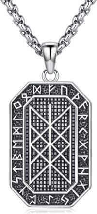 wholesale 925 Sterling Silver Black Cubic Zirconia Cut Octagon Pendant Viking Rune Necklace Norse Jewelry for Men -A-Viking Web of Wyrd