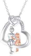 wholesale 925 Sterling Silver Lab-Grown Cubic Zirconia Mother & Daughter Heart Pendant Necklace-0-0
