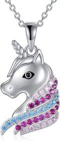wholesale 925 Sterling Silver Rainbow Crystal Unicorn Pendant Necklace for Women-0-0