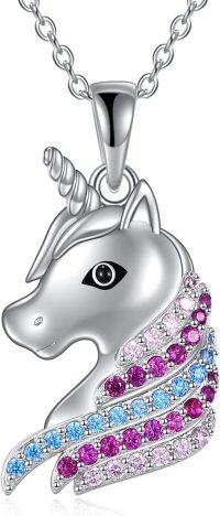 wholesale 925 Sterling Silver Rainbow Crystal Unicorn Pendant Necklace for Women-Rainbow Unicorn