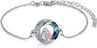 wholesale 925 Sterling Silver Blue Crystal Mother and Child Charm Bracelet for Women-Women with Dog Bracelet