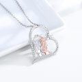 wholesale 925 Sterling Silver Sisters by Heart Pendant Necklace with Cubic Zirconia and Rose Gold Plating Gifts for Women-0-1