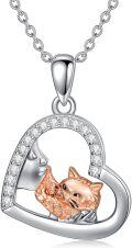 wholesale 925 Sterling Silver Heart-Shaped CZ Cat Pendant Necklace-0-0