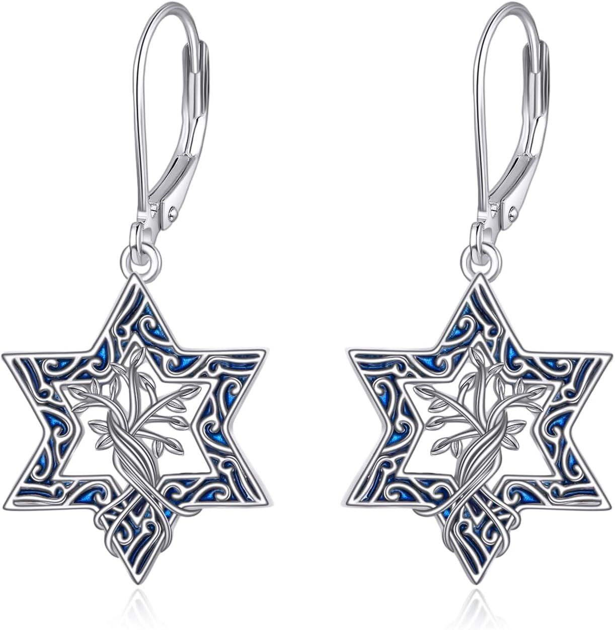 Sterling Silver Star of David Earrings with French Clasp Jewish Jewelry Mother s Day Gifts-Tree of Life