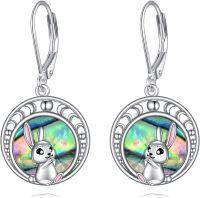 wholesale 925 Sterling Silver Rabbit Dangle Earrings with Abalone Shell and Leverback Hooks-Bunny