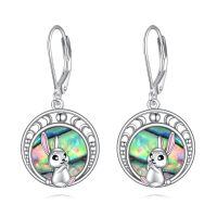 wholesale 925 Sterling Silver Rabbit Dangle Earrings with Abalone Shell and Leverback Hooks-Bunny