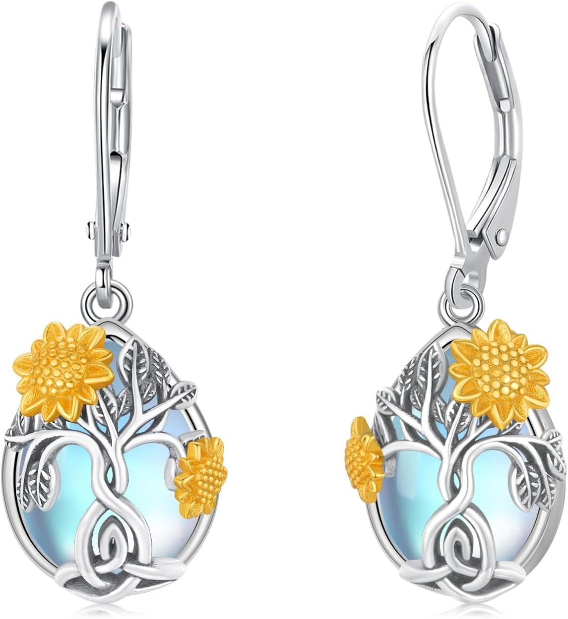 Sterling Silver Sunflower Earrings with Sunshine Dangle Drop for Women Girls Jewelry Gifts-0-1