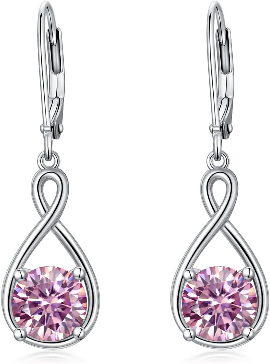 Sterling Silver Birthstone Dangle Drop Earrings Infinity Valentine s Day Jewelry Gifts for Women Girls-0-1