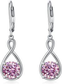 wholesale 925 Sterling Silver Birthstone Threader Earrings Infinity Long Chain Drop Pull Through 12 Stone Birthday Jewelry Gifts for Women-10-Oct-Pink Tourmaline