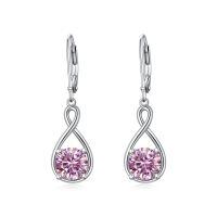 wholesale 925 Sterling Silver Birthstone Threader Earrings Infinity Long Chain Drop Pull Through 12 Stone Birthday Jewelry Gifts for Women-10-Oct-Pink Tourmaline