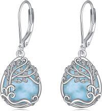 wholesale Sterling Silver Moonstone Leverback Teardrop Dangle Earrings for Women-HH-Tree of Life Larimar