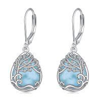 wholesale 925 Sterling Silver Tree Of Life Drop Earrings Wholesale With Green Stone-HH-Tree of Life Larimar